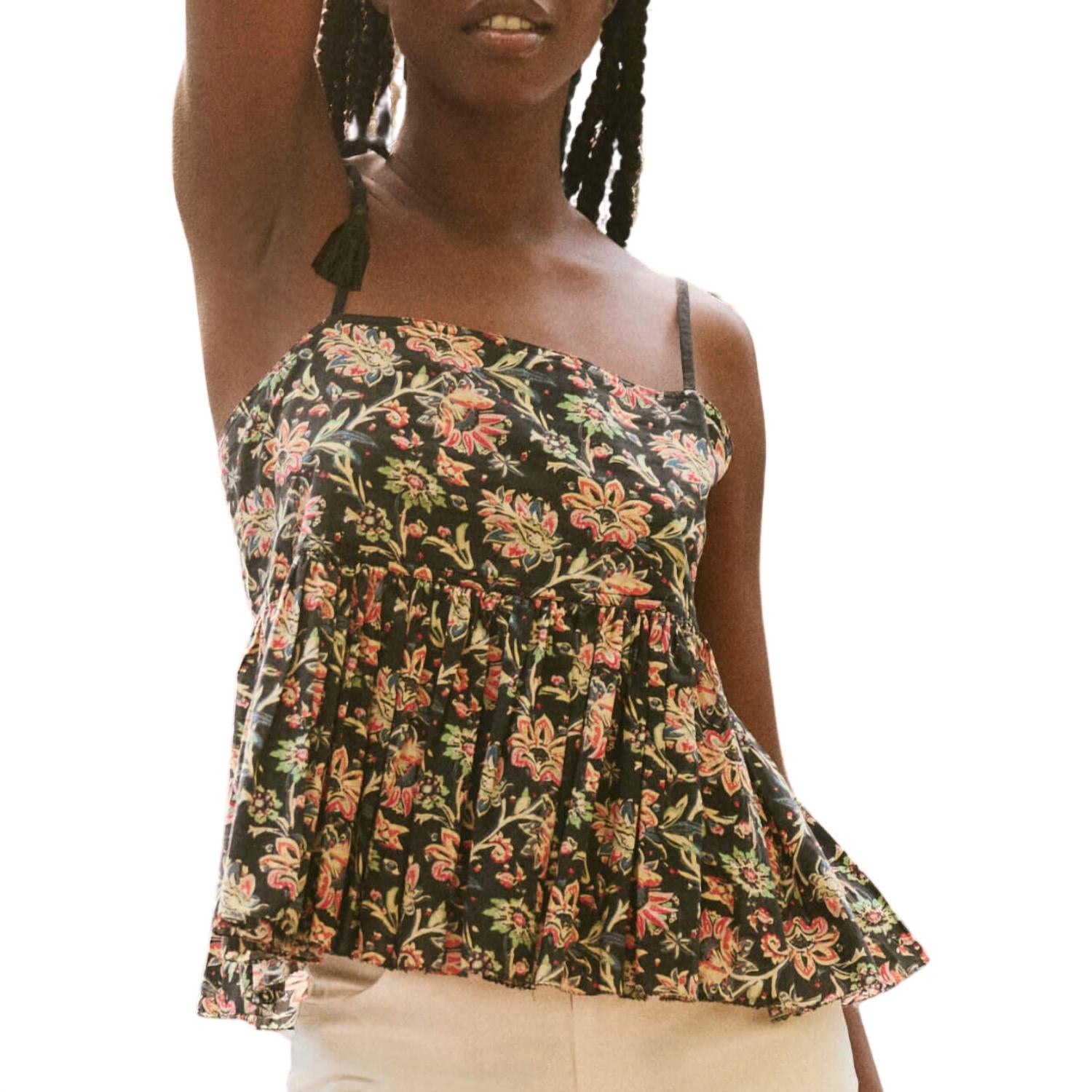 THE GREAT. Women's The Dainty Top in black paisley floral - women's blouse