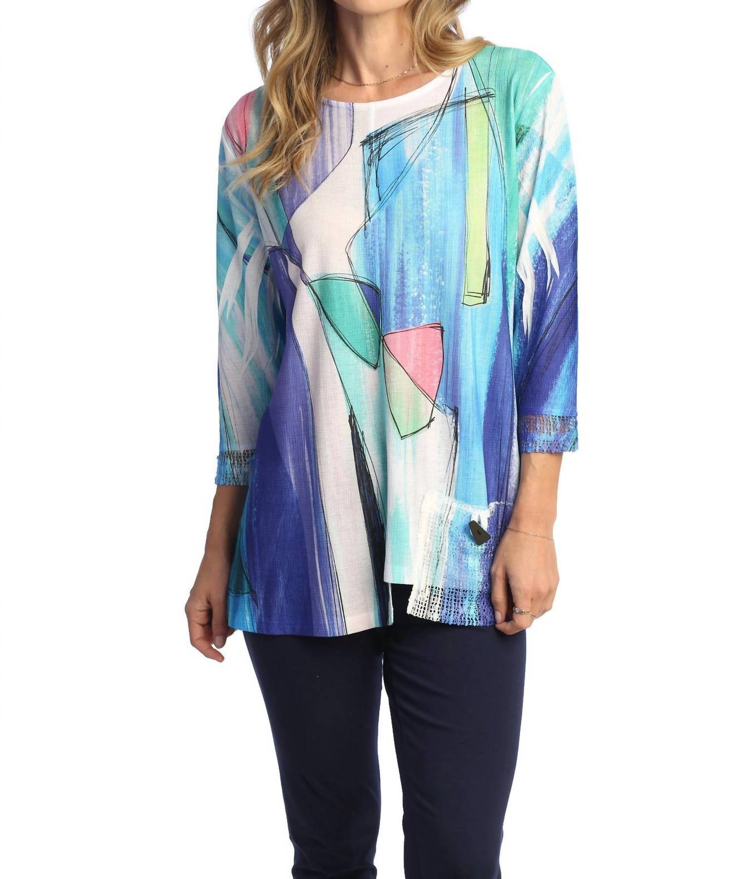 Jess & Jane Freshia Mesh Pocket Top in blue - women's shirt