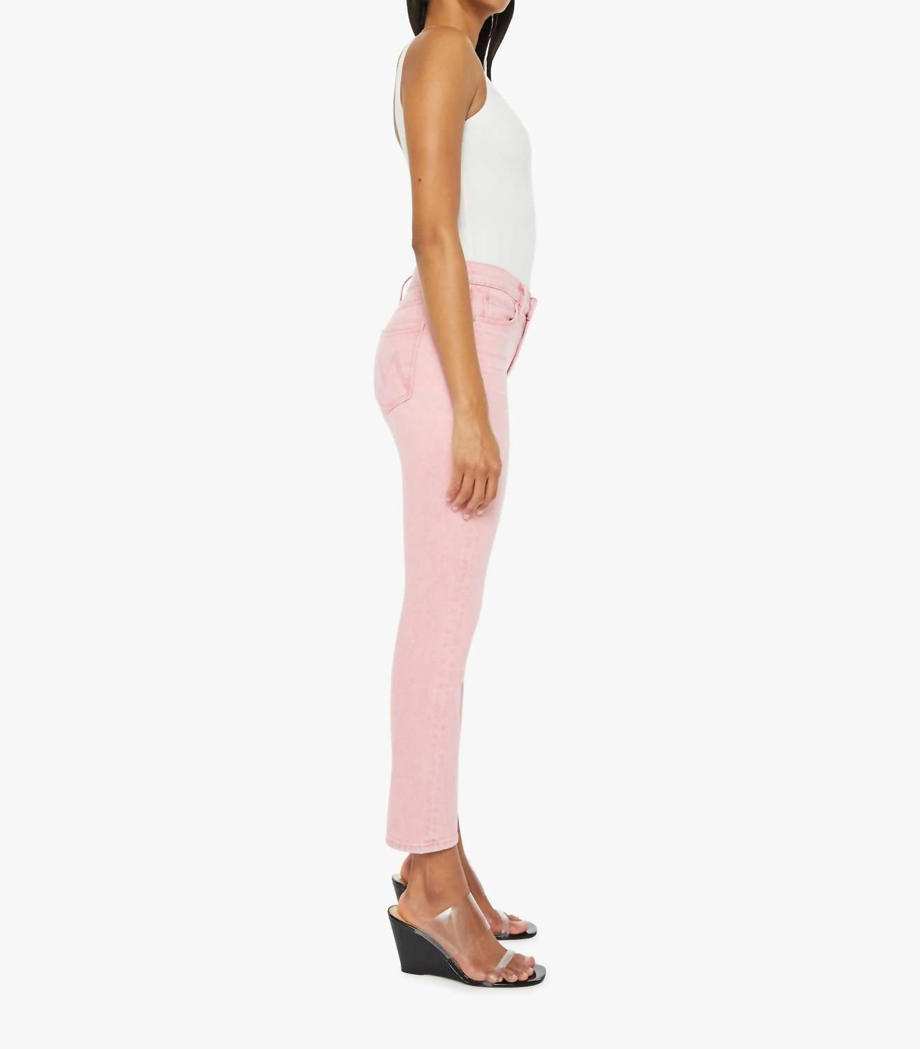 Mother The Mid Rise Dazzler Ankle Jean in sunset coral twice as nice - women's jeans - detail view