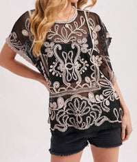 Bluivy - Embroidered Mesh Crochet Top