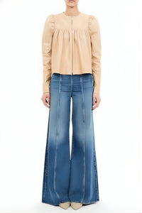 Ulla Johnson Anouk Zip Up Leather Jacket in alabaster - women's jacket - detail view