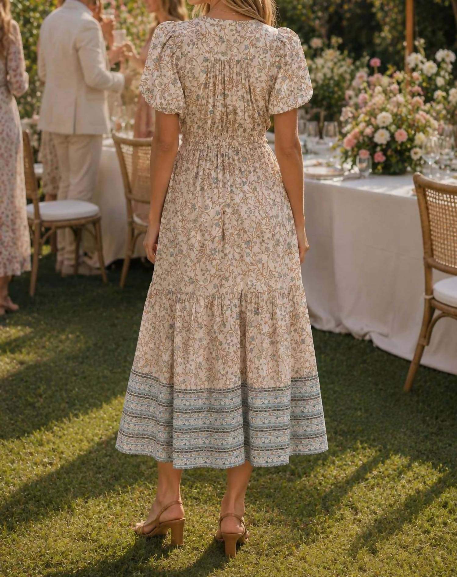 Elan - Whimsy Print Elastic Waist Maxi Dress
