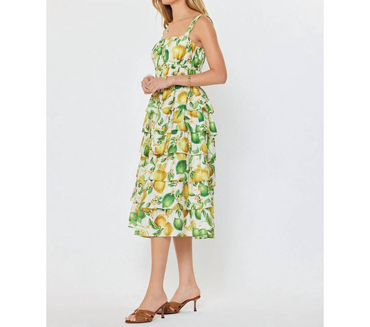 Current Air - Printed Tiered Sleeveless Midi Dress