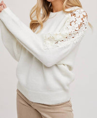 Bluivy - CROCHET CONTRAST KNIT SWEATER PULLOVER