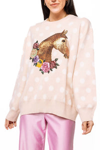 Queen Of Sparkles - Polka Dot Horse With Rose Wreath Sweater
