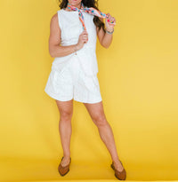 Klesis TWILL EYELET VEST & SHORTS SET in white - women's sleepwear - alternate view