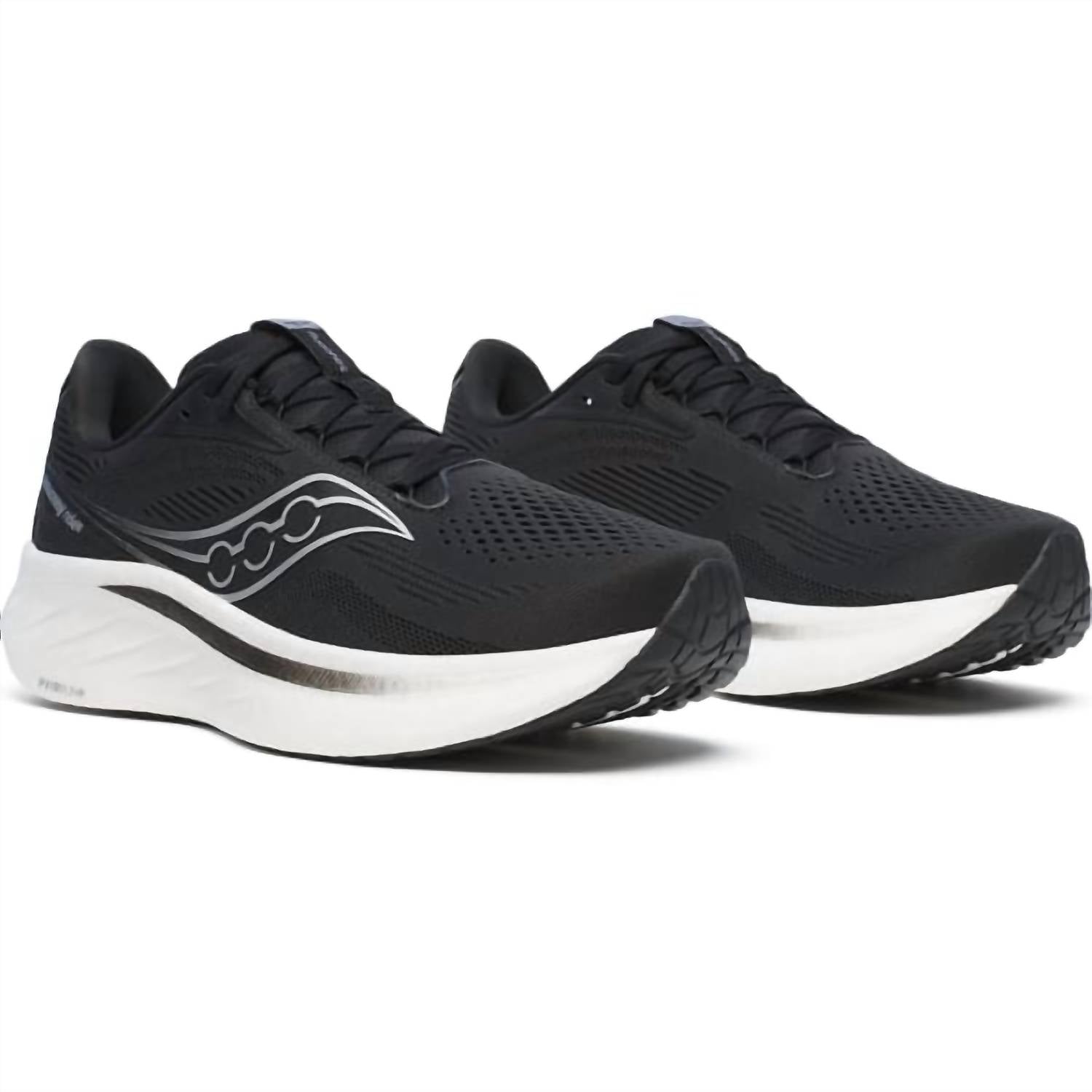 SAUCONY Men's Ride 18 Shoe in black white noir blanc - men's shoe - detail view