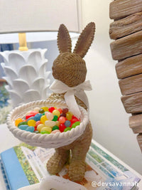 Mudpie - Woven Wicker Resin Bunny Sitter with Candy Dish