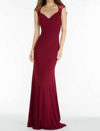 ALYCE PARIS Sheer Lace Back Long Jersey Gown in burgundy - women's dress
