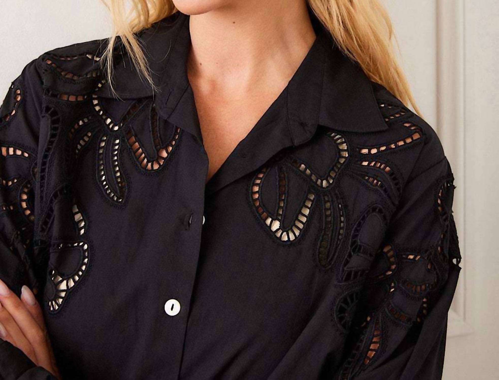 Karen Kane - Long Sleeve Cutout Embroidery Shirt