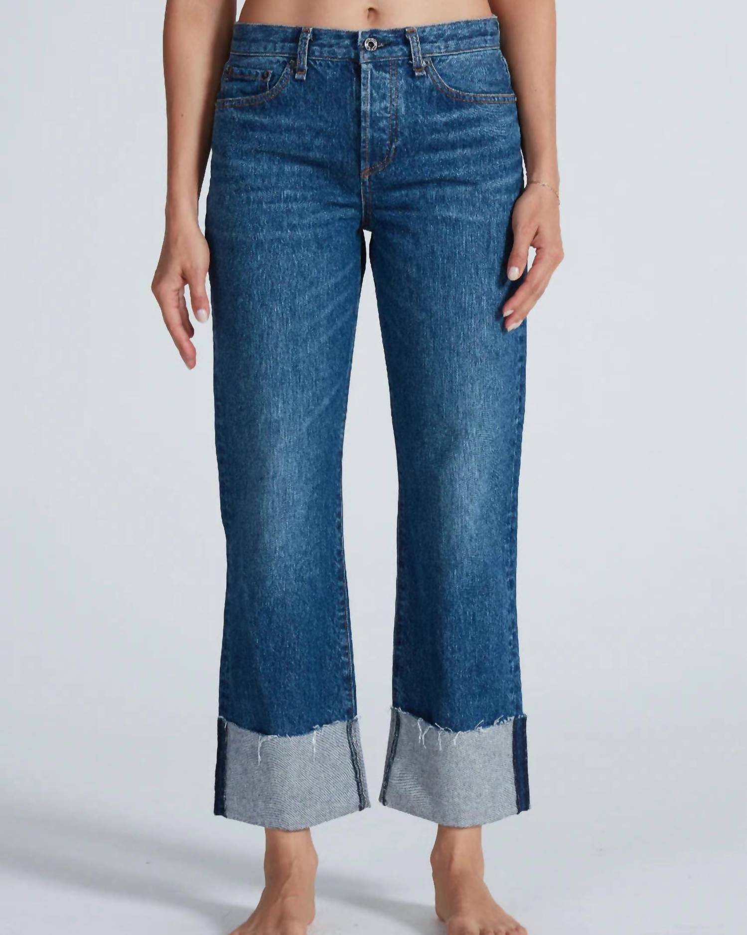 Askk Ny - Cuffed Mid Rise Straight Jeans