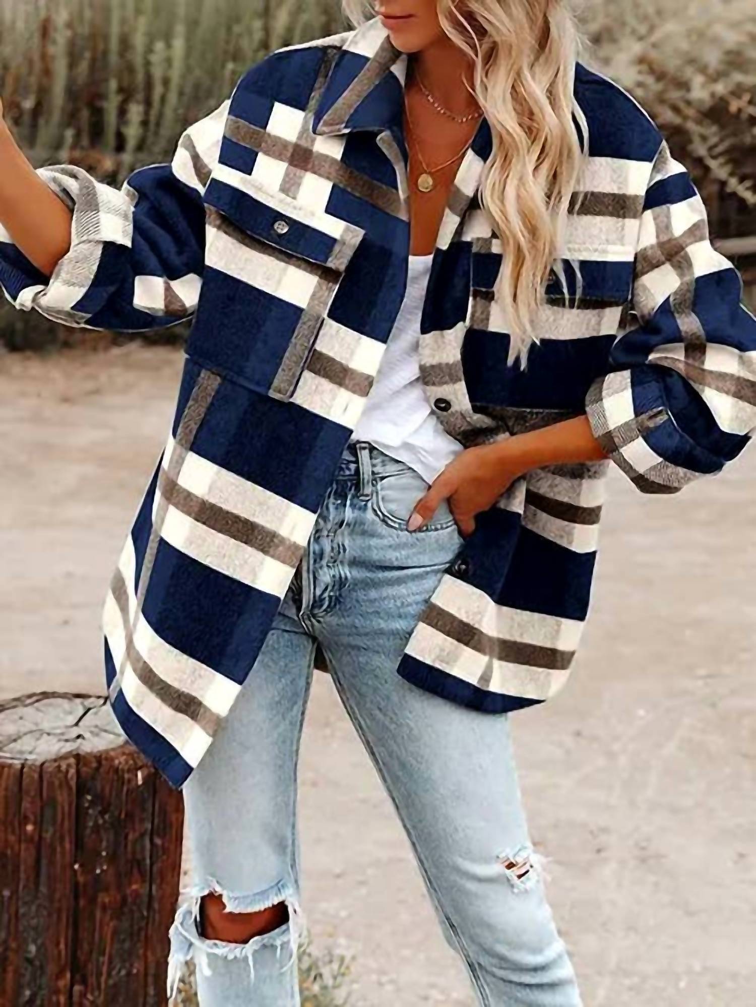Lovesoft - Plaid Button Flannel Shirt Jacket