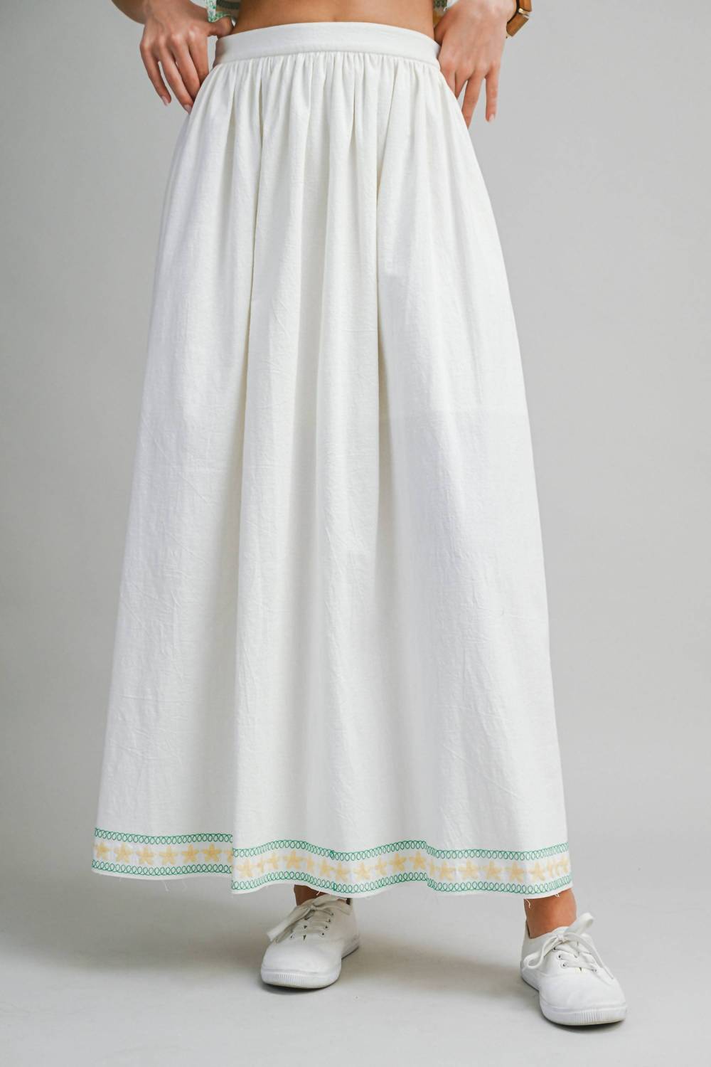 Le Cliche Palmette Embroidered Maxi Skirt in white - women's skirt - detail view