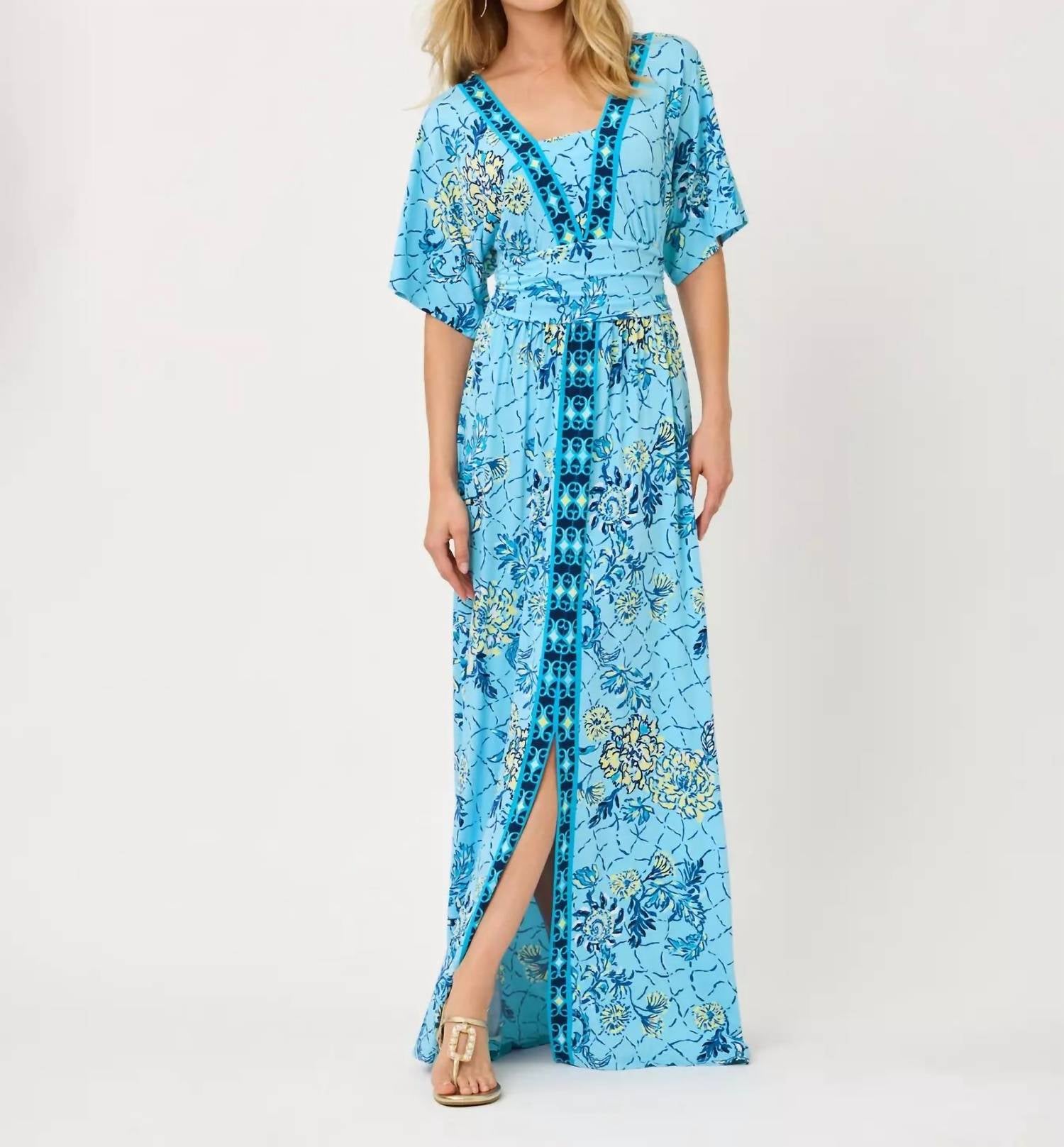 Lilly Pulitzer Lauralai Maxi Dress in bellevue blue breakers beach - women's dress - detail view