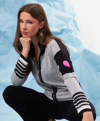 french kyss Heart Detail Zip Up Jacket in slate multi - women's jacket - alternate view