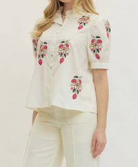 Entro - Floral Embroidered Top - Plus
