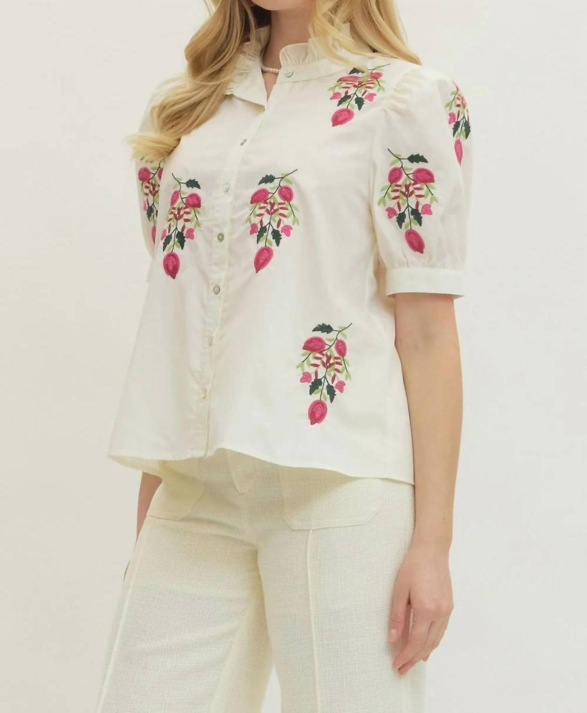 Entro - Floral Embroidered Top - Plus