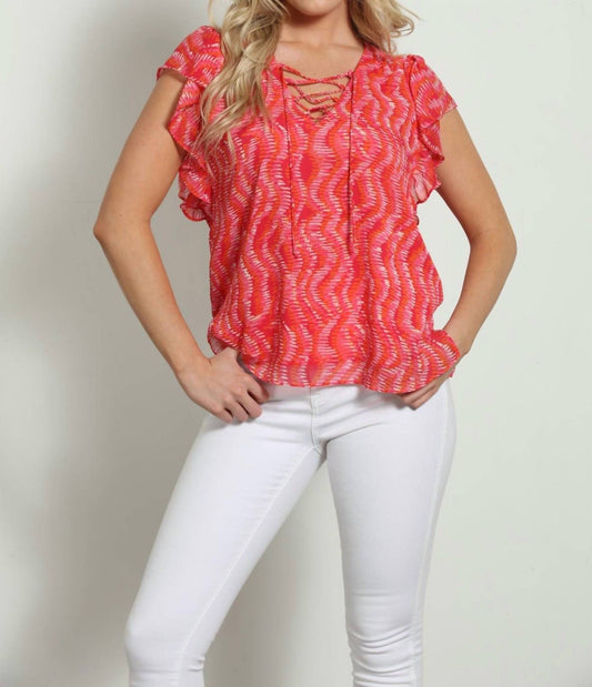 Lace Up Ruffle Blouse