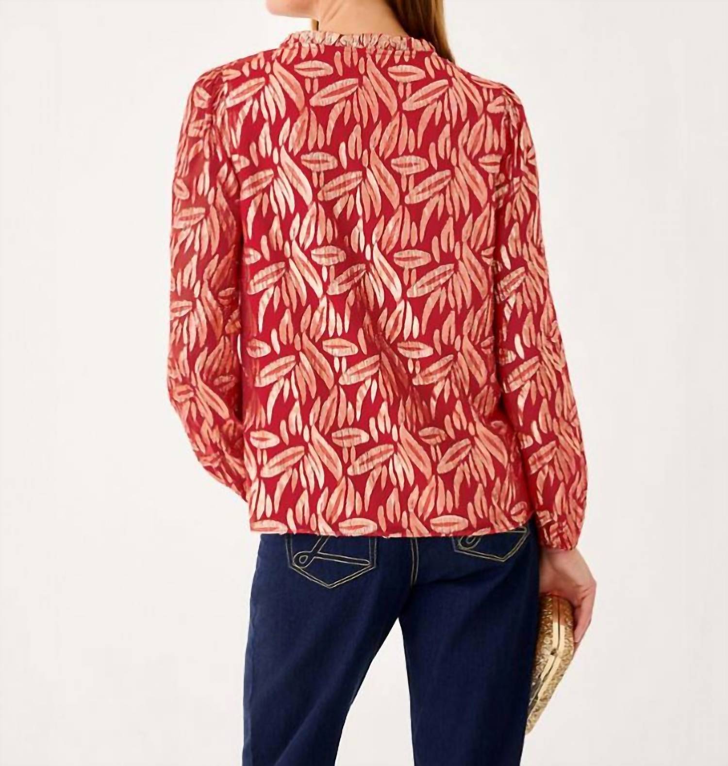 Lilly Pulitzer Giana Long Sleeve Silk Top in red - women's blouse - detail view
