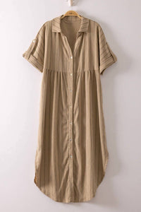 Very J - Women's Striped Linen Midi Button Down Shirt Dress