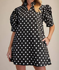 Glam - Ruffle Neck Polka Dot Dress