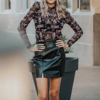 Blu Pepper - Western Scene Mesh Top