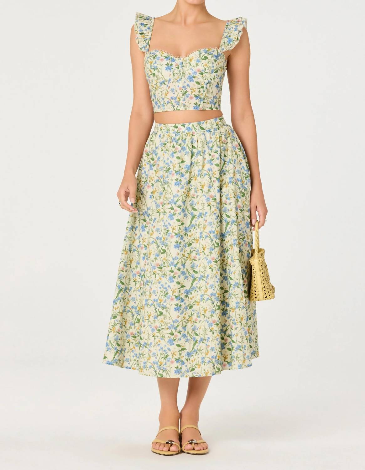 Astr - Wylda Floral Gathered A-line Midi Skirt