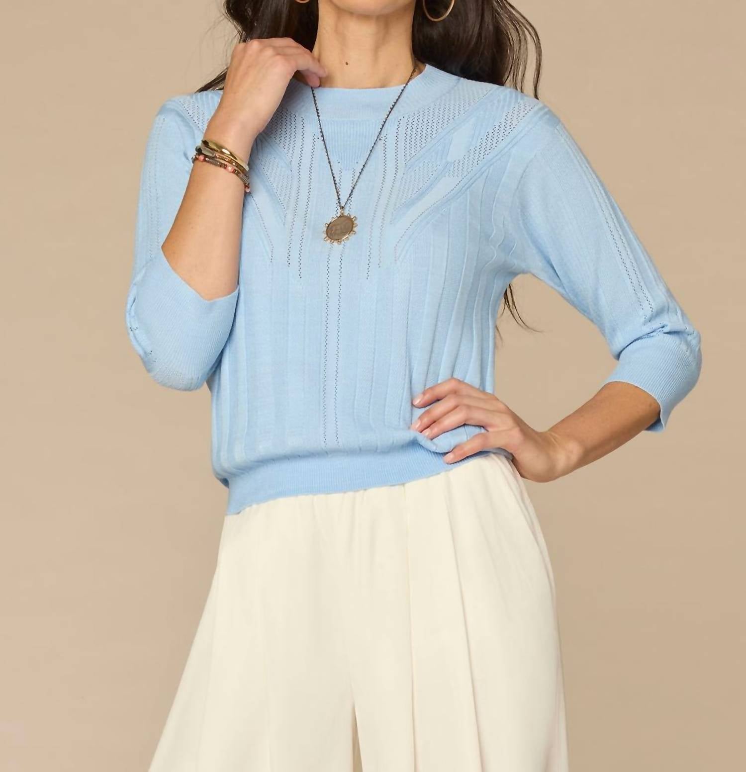 Democracy - Three Quarter Sleeve Novelty Stitch Mix Pull Over Sweater
