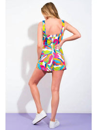 FLYING TOMATO Women's Patterned Straight Neckline Romper in kaleidoscope - women's pants - detail view