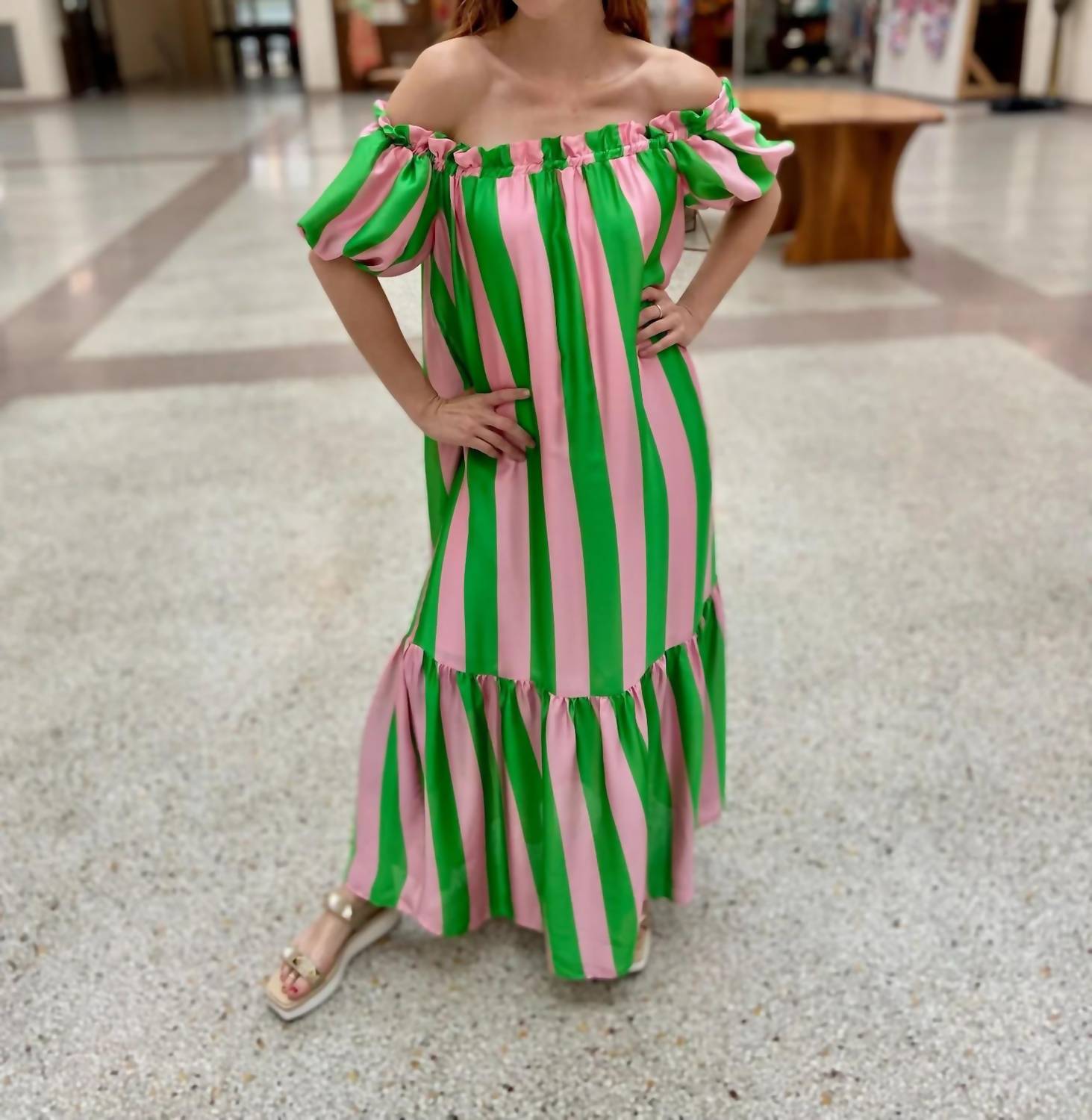 Adrienne - Clarise Spring Fling Off Shoulder Maxi Dress