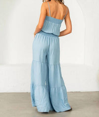 Sew In Love - Relaxed Fit Smocked Tiered Wide Leg Jumpsuit