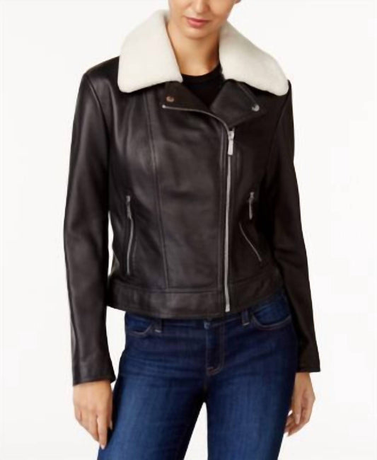 Shearling Collar Leather Jacket