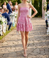 Baby Pink - Strapless Crochet Lace Mini Dress