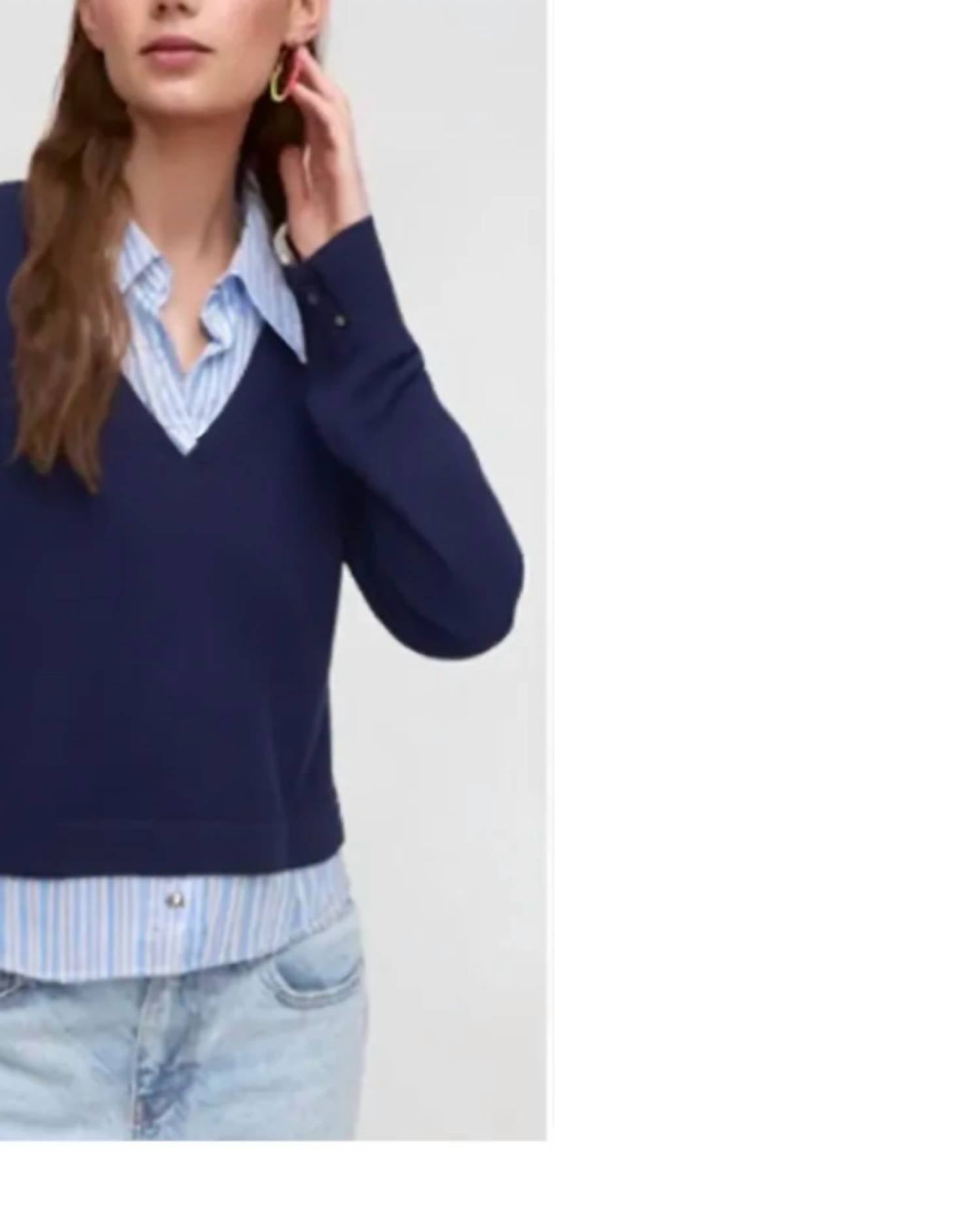 J. Society Long Sleeve Twofer Sweater in navy - women's sweater - detail view