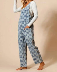 Bibi - Low Rise Vintage Washed Checker Overalls