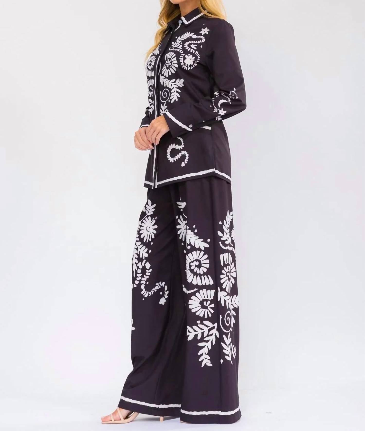 Little Secret Of Mine - Button-up Top And Wide Leg Pant Set