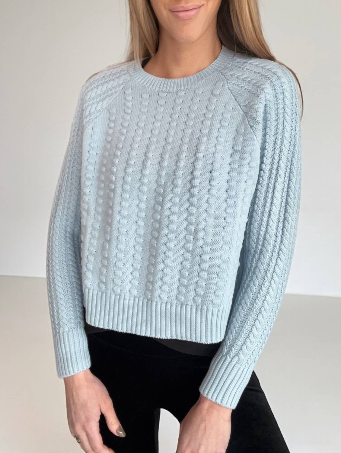 Autumn Cashmere Popcorn Raglan Crew Sweater in glacier - women's sweater