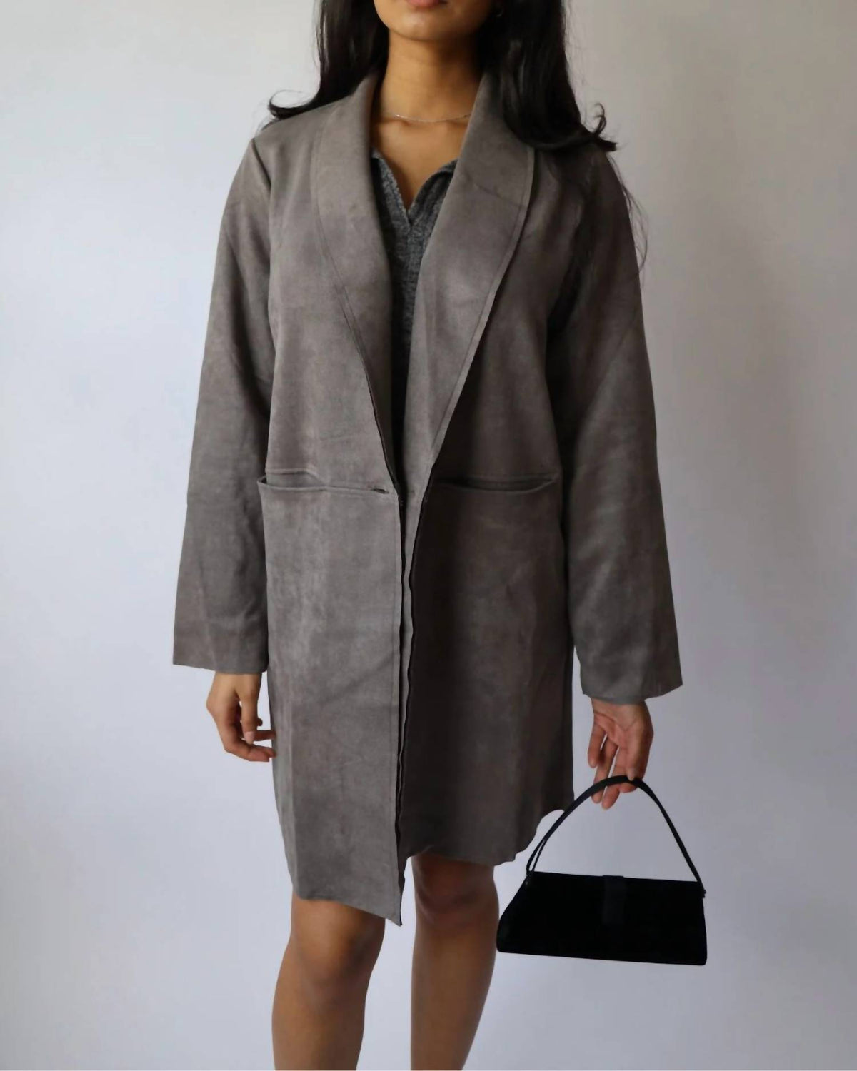Hyfve - Single Button Faux Suede Blazer Coat