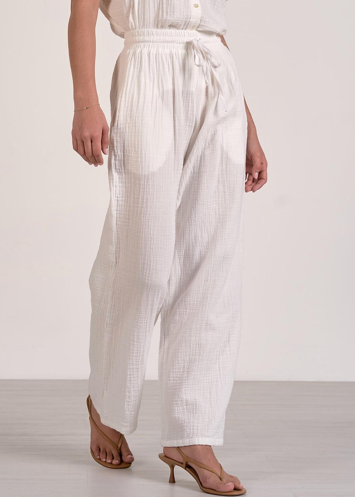 ELAN Gauze Smocked Pants in white - women's pants - detail view