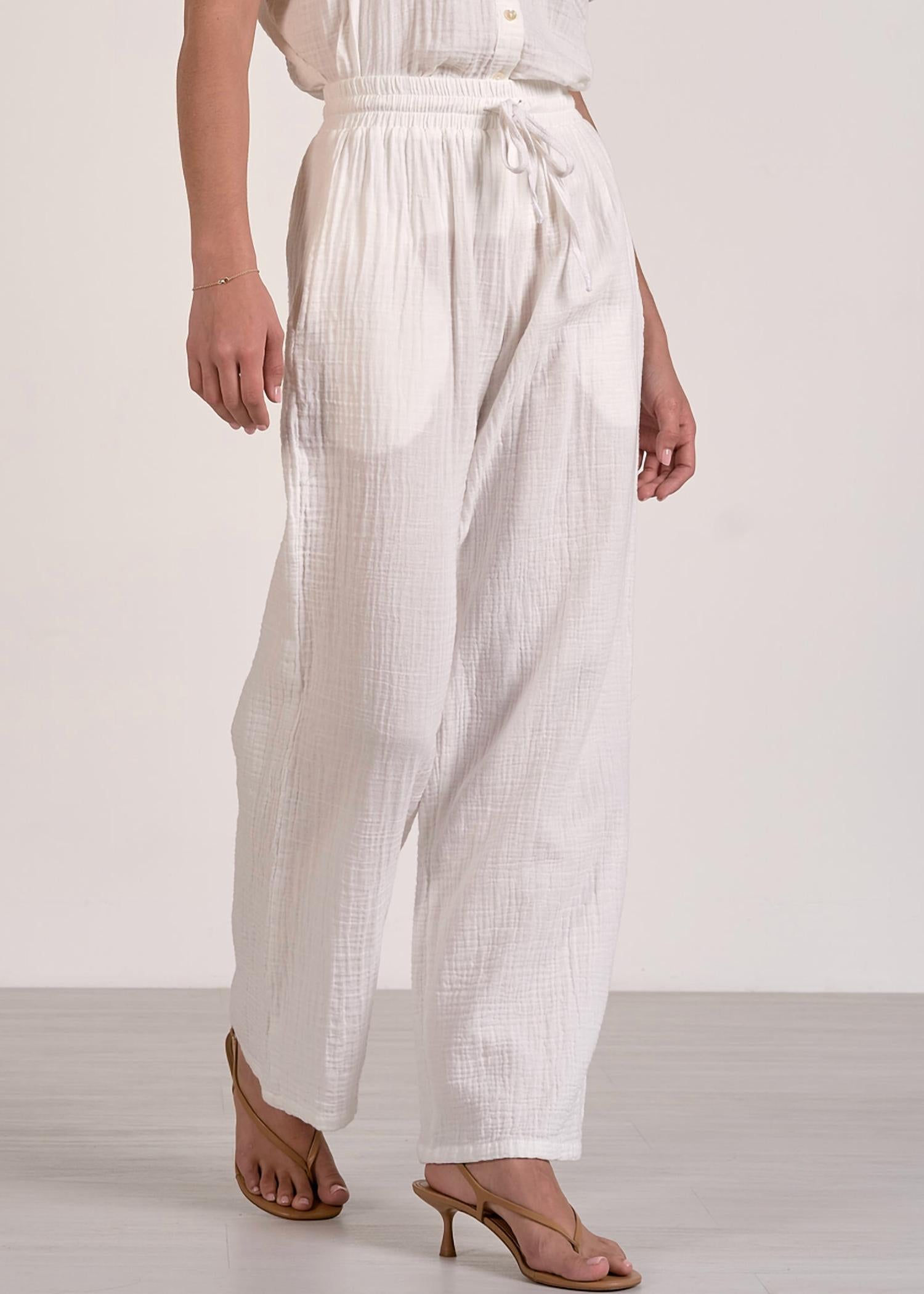 ELAN Gauze Smocked Pants in white - women's pants - detail view
