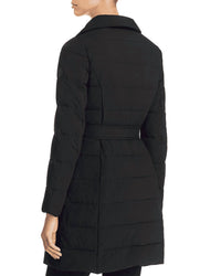 ASYMMETRICAL BELTED STAND COLLAR PUFFER COAT