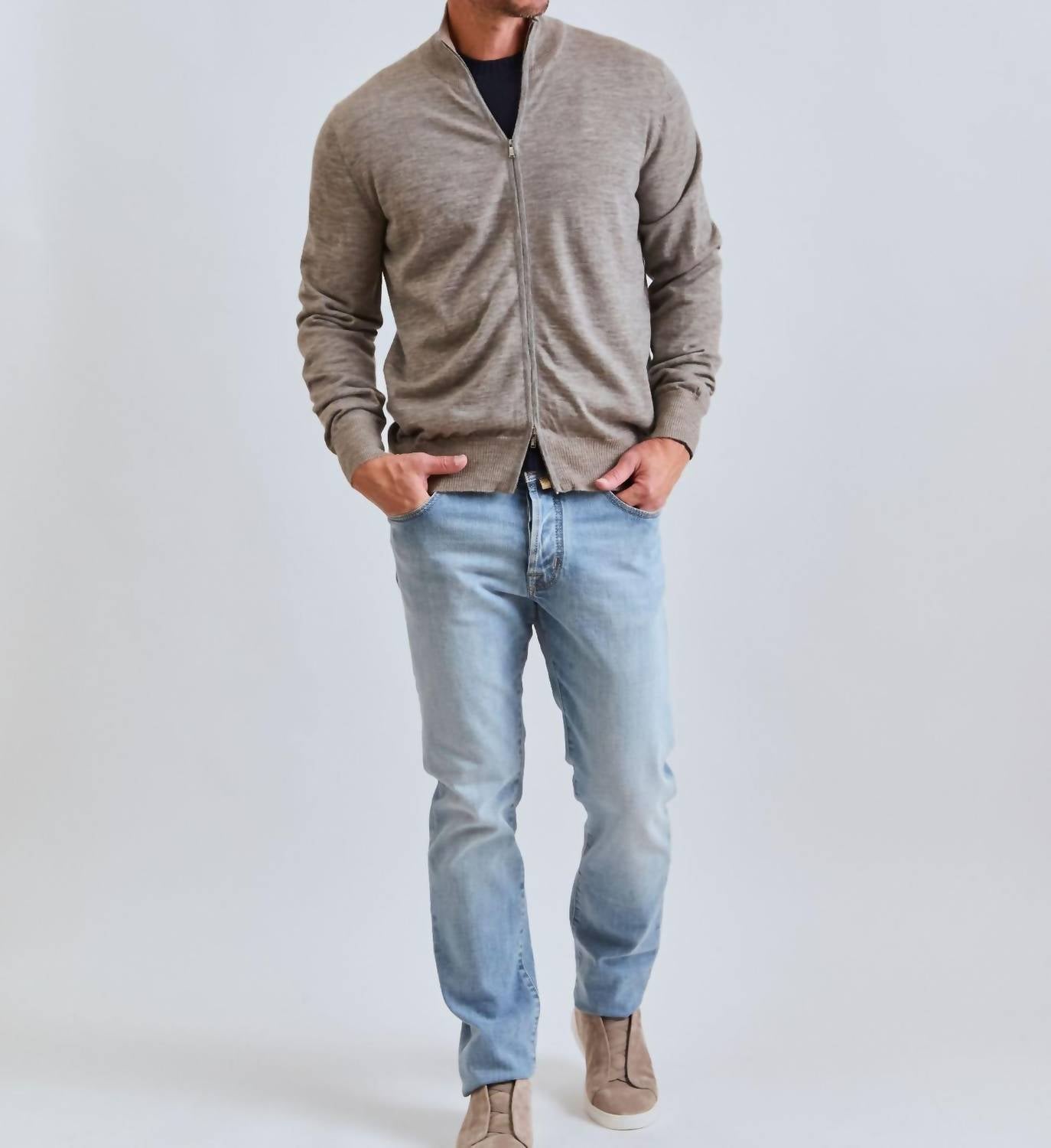 Fioroni Cashmere Duvet Cashmere Full-zip Sweater in grey - men's sweater - view 5