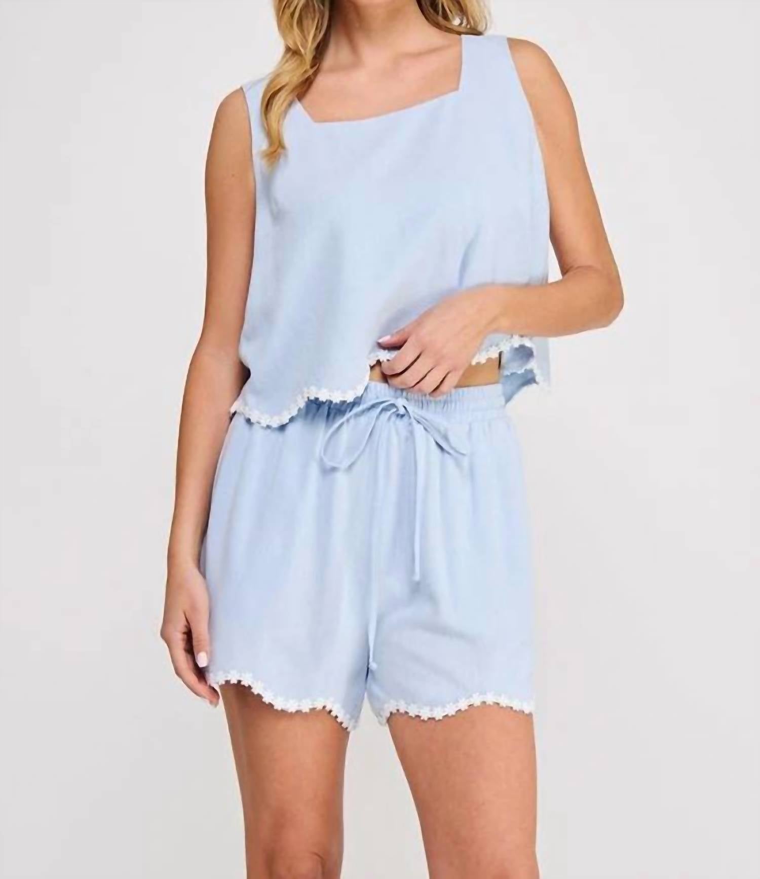 Allie Rose - Women's Wavy Crochet Trim Top