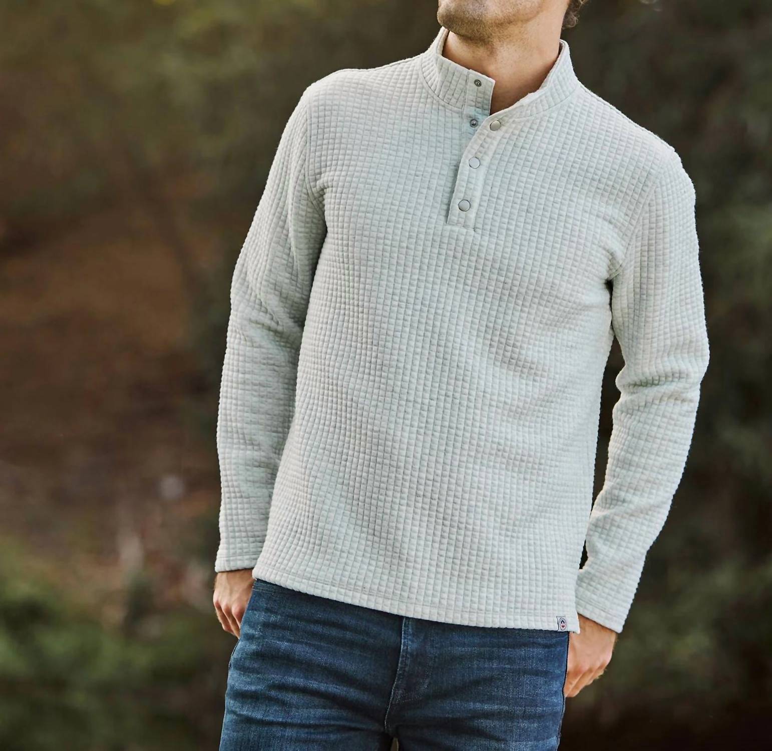 Flags & Anthem Silverton Quilted Snap Mock Neck Sweater in light grey heather - men's sweater