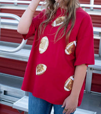 PAPERMOON Women's Dazzling Football Sequin Top in red - women's t-shirt