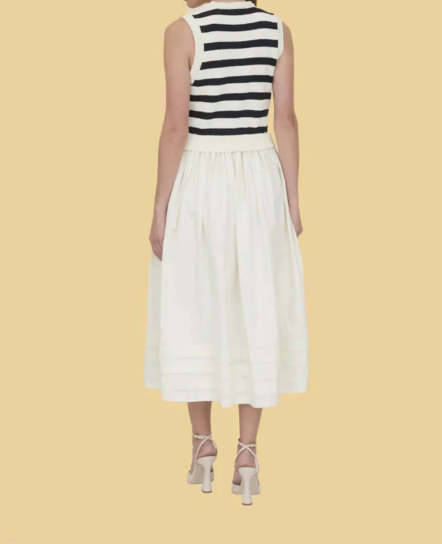 Zoe And Claire - Mixed Media Stripe Midi Dress