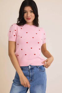 Sunday Edition - Heart Embroidered Sweater Top