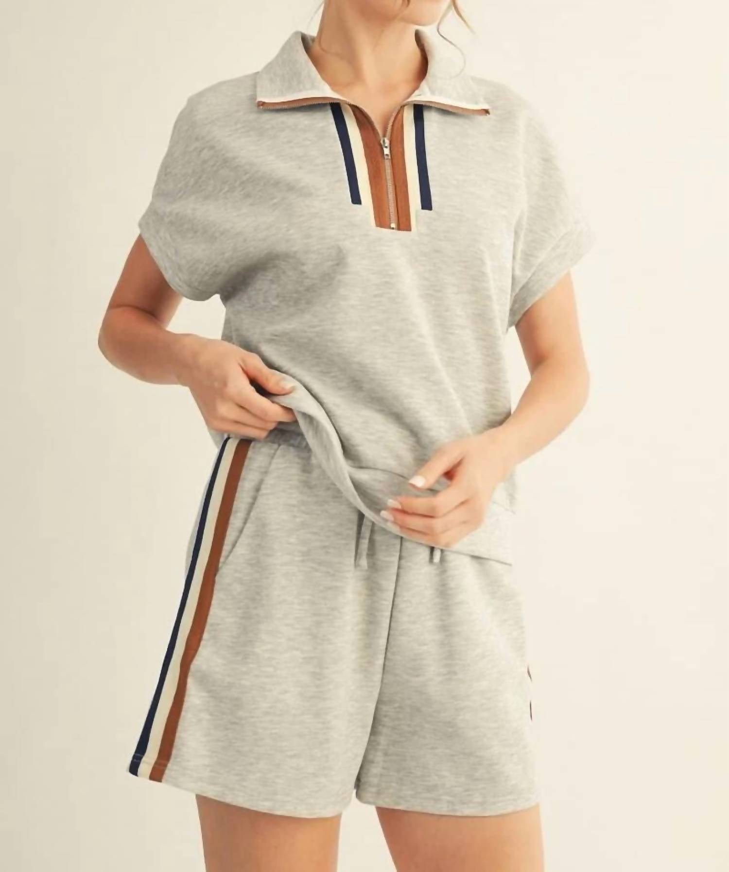 Jodifl - Color Band Accent Casual Top & Shorts Sets