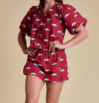 Stewart Simmons - Game Day Puff Sleeve Tie Top