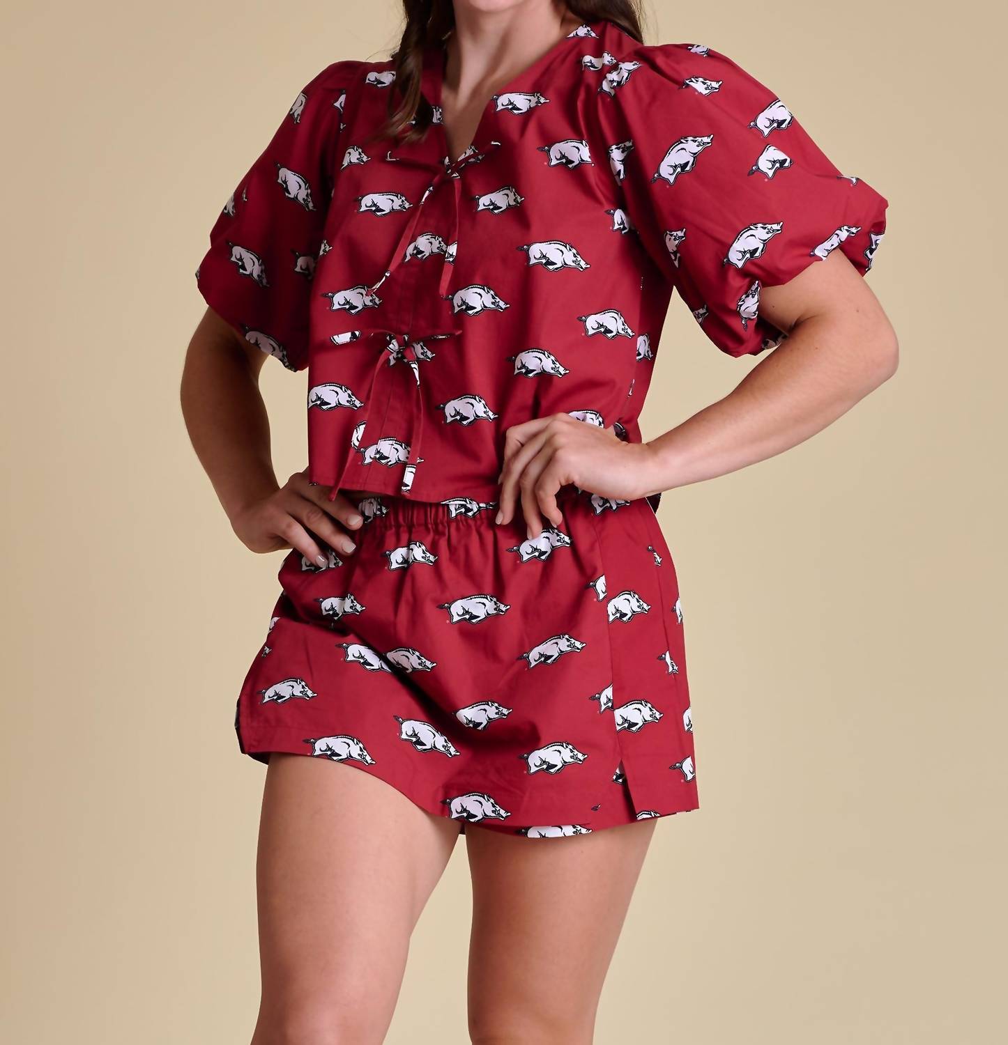 Stewart Simmons - Game Day Puff Sleeve Tie Top
